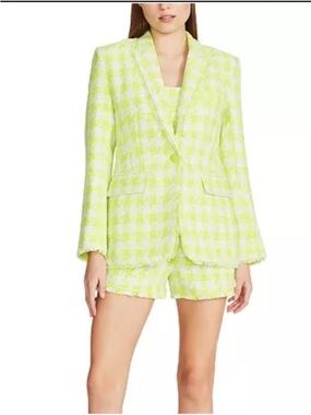 Steve Madden Harlow Neon Lime Plaid Tweed Blazer